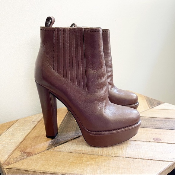 Prada Brown Leather Chunky Ankle Boots - Picture 1 of 15